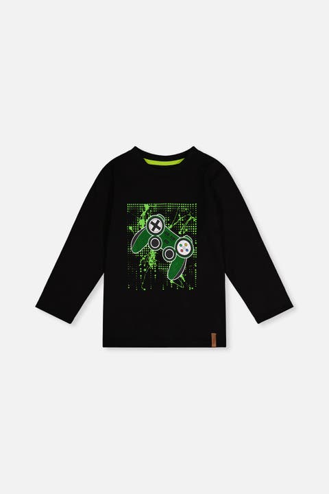 Crew Neck Long Sleeve Controller Cotton T-Shirt