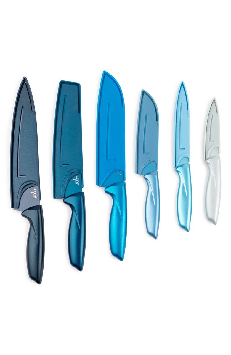 CORE KITCHEN 6-Piece Pearlized Knife Set with Sheaths, Alternate, color, Blue Multi