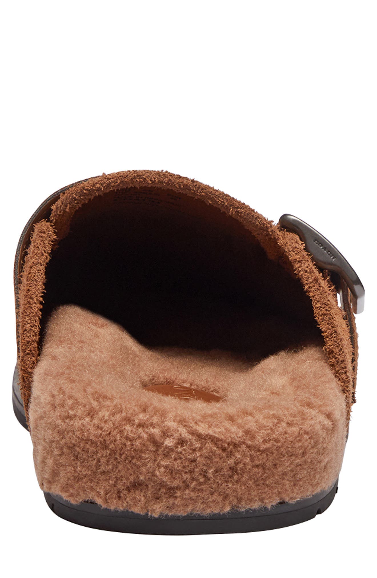 COACH Faux Shearling Buckle Clog, Alternate, color, Sable