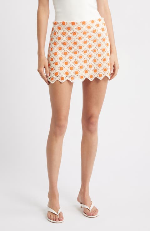 ミニスカート SAINT LAURENT Women Mini Skirts 769270Y3F58 2603 ORANGE SAINT LAURENT Layered cotton and silk-blend lace-trimmed
