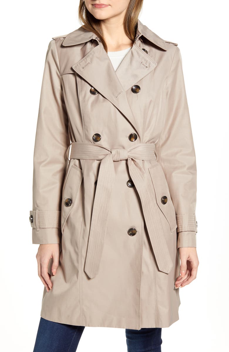 London Fog Double Breasted Trench Raincoat, Main, color,