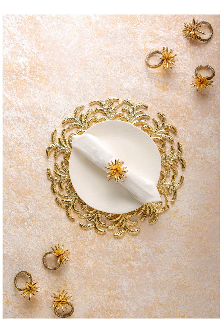 Gilded Palm Leaf Aluminum Charger, Alternate, color, GOLD