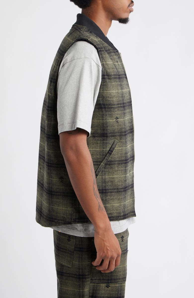 Service Works Thistle Plaid Organic Cotton Work Vest, Alternate, color, Olive