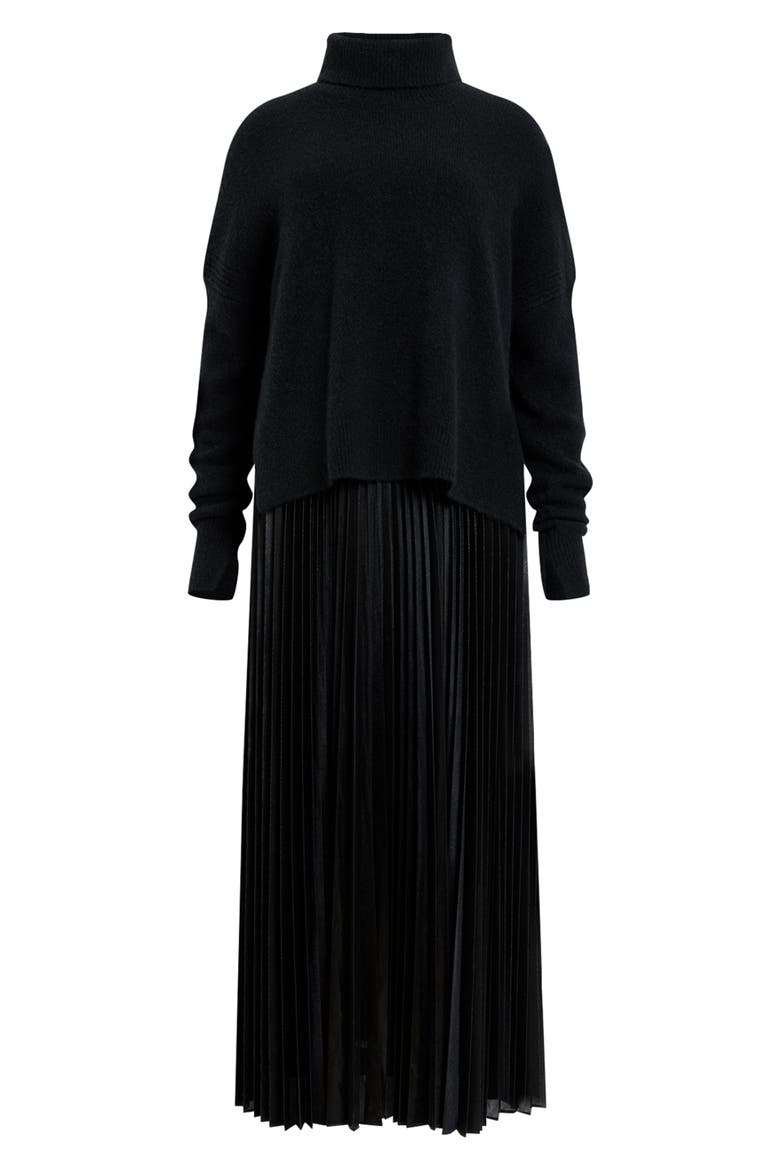 Spark Pleated Maxi Dress & Sweater Set, Alternate, color, BLACK