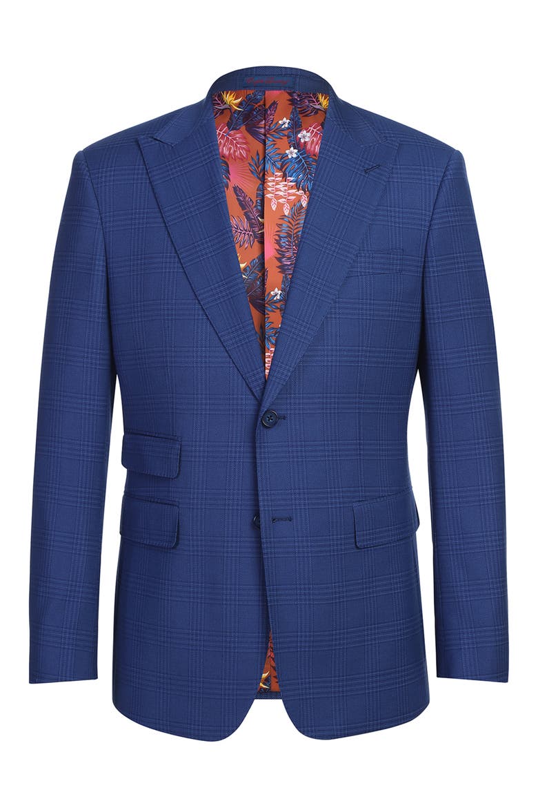 Plaid Blue Stretch Mélange Suit, Alternate, color, ROYAL BLUE