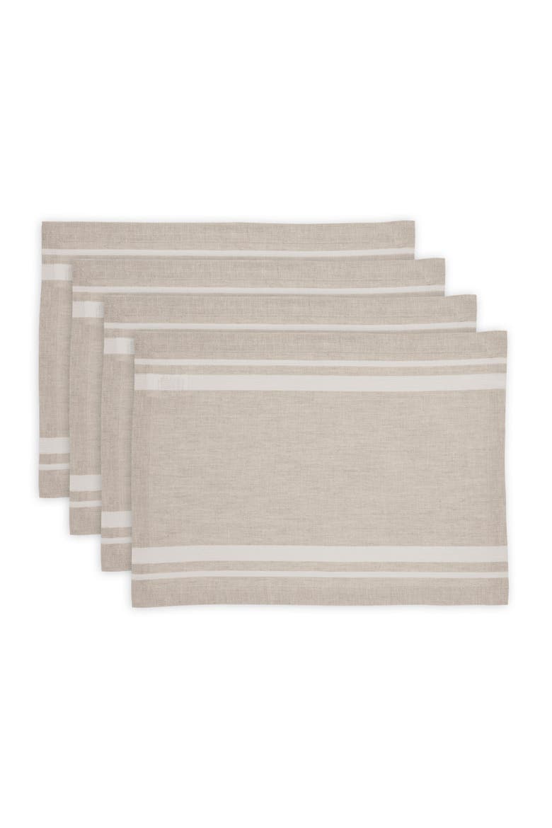 Linen Placemats Set of 4, 14 x 19" - French Stripe, Main, color, White and Natural