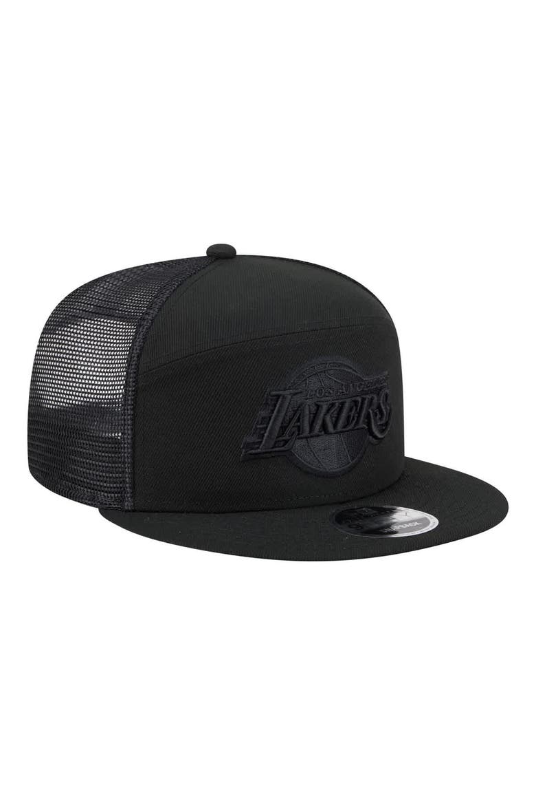 Men's New Era  Black Los Angeles Lakers Block Split Panel 9FIFTY Snapback Hat, Alternate, color, Black
