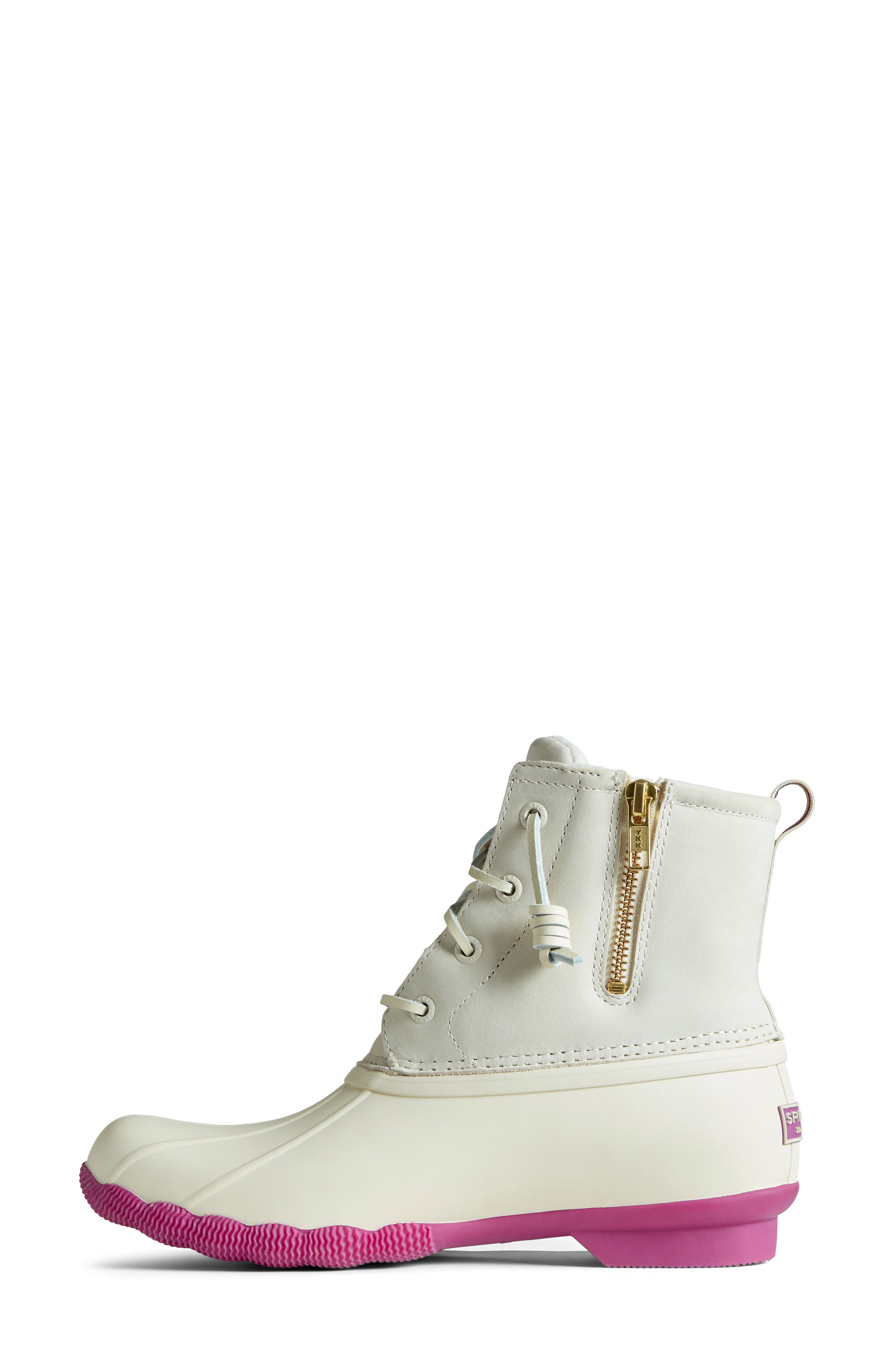 Sperry Saltwater Waterproof Rain Boot, Alternate, color, IVORY/ PINK LEATHER
