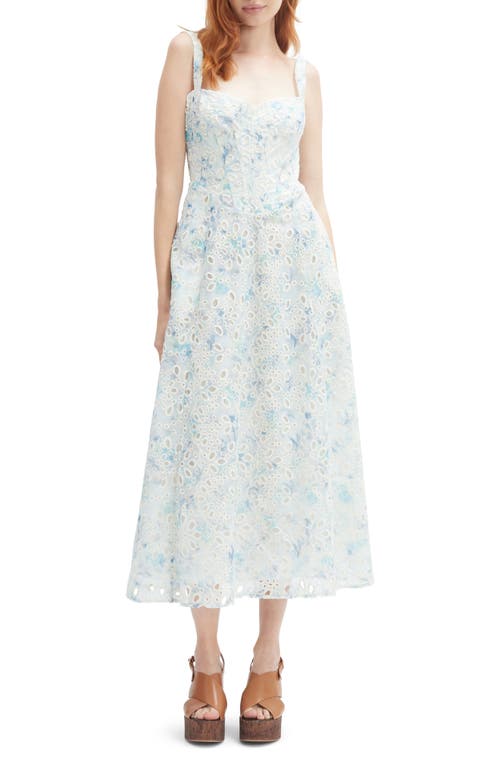 Bardot Adaline Eyelet Embroidered Corset Midi Dress In White