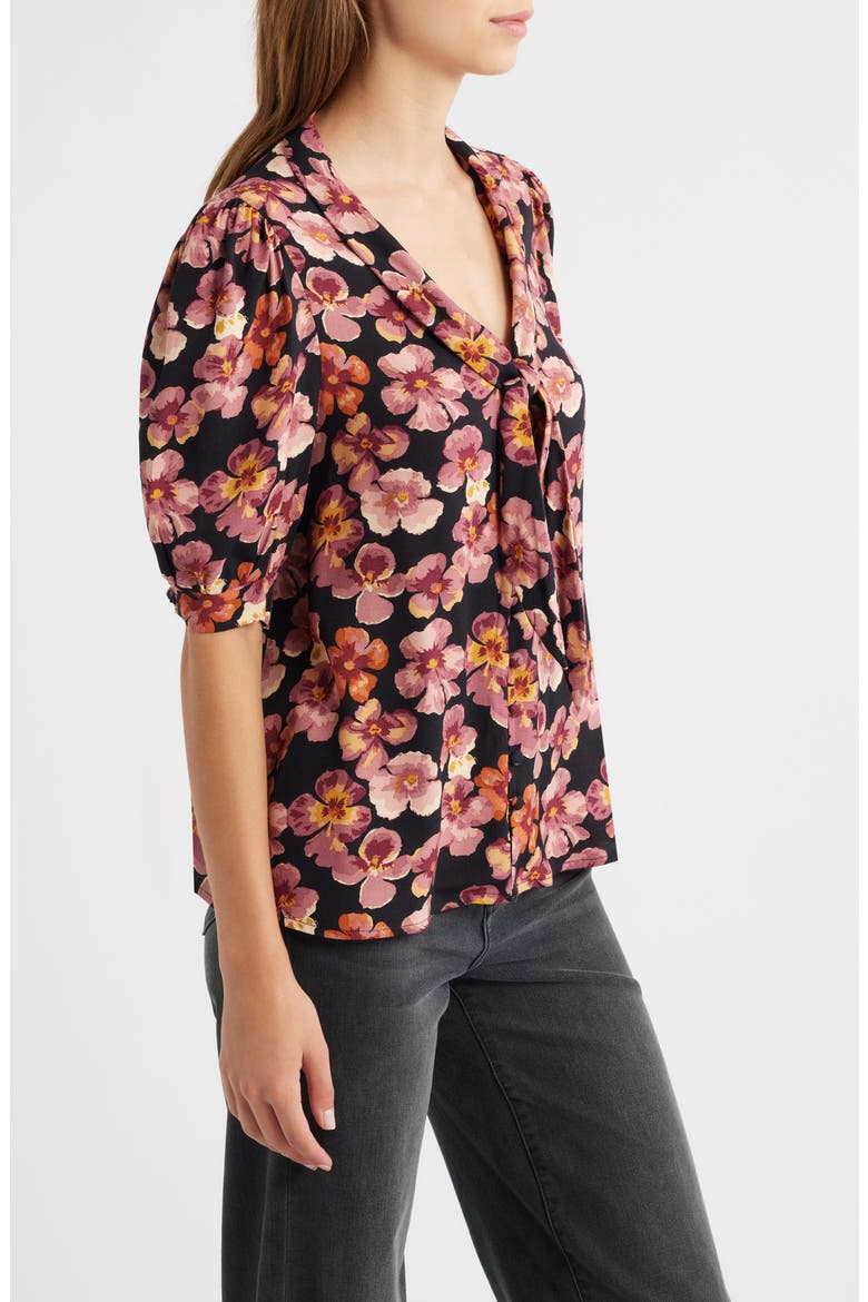 Joelle Floral Tie Neck Button-Up Top, Alternate, color, PANSY