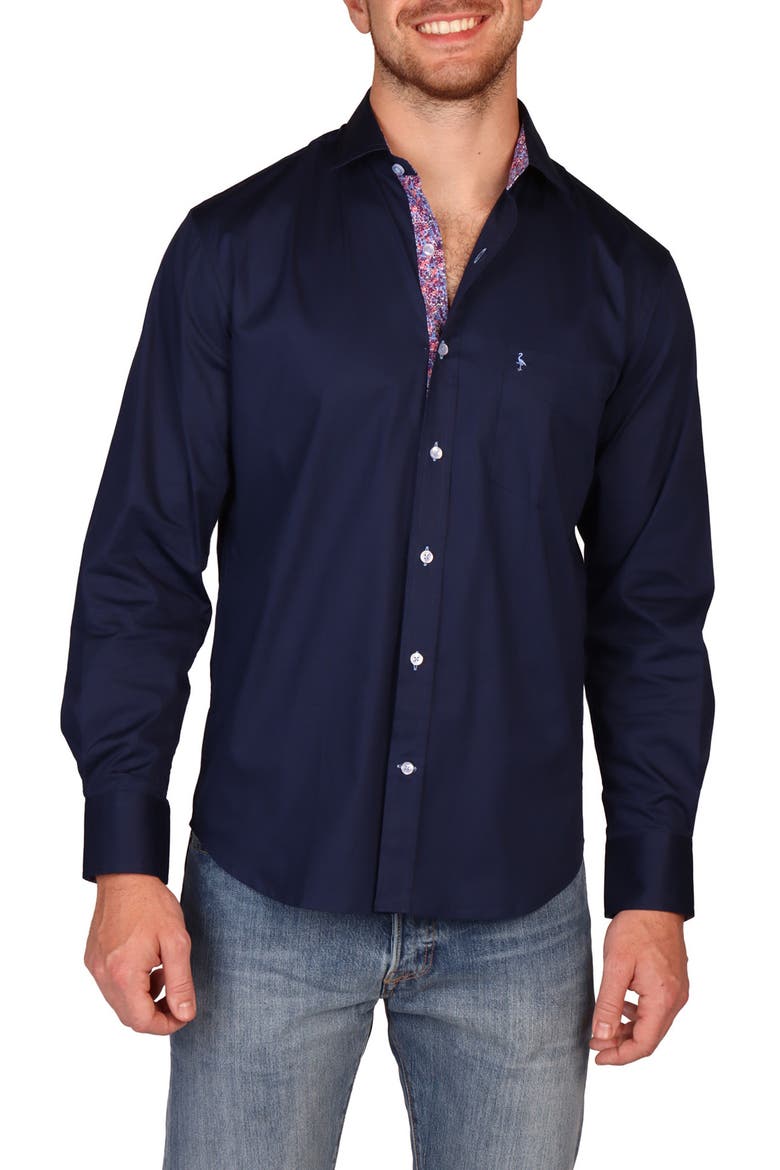 Classic Fit Stretch Cotton Button-Down Shirt, Main, color, NAVY