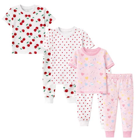 Kids 3 Pack Pajamas Snug Fitted Short Sleeve Sleepwear Sets (Toddler, Little Kid, & Big Kid)
