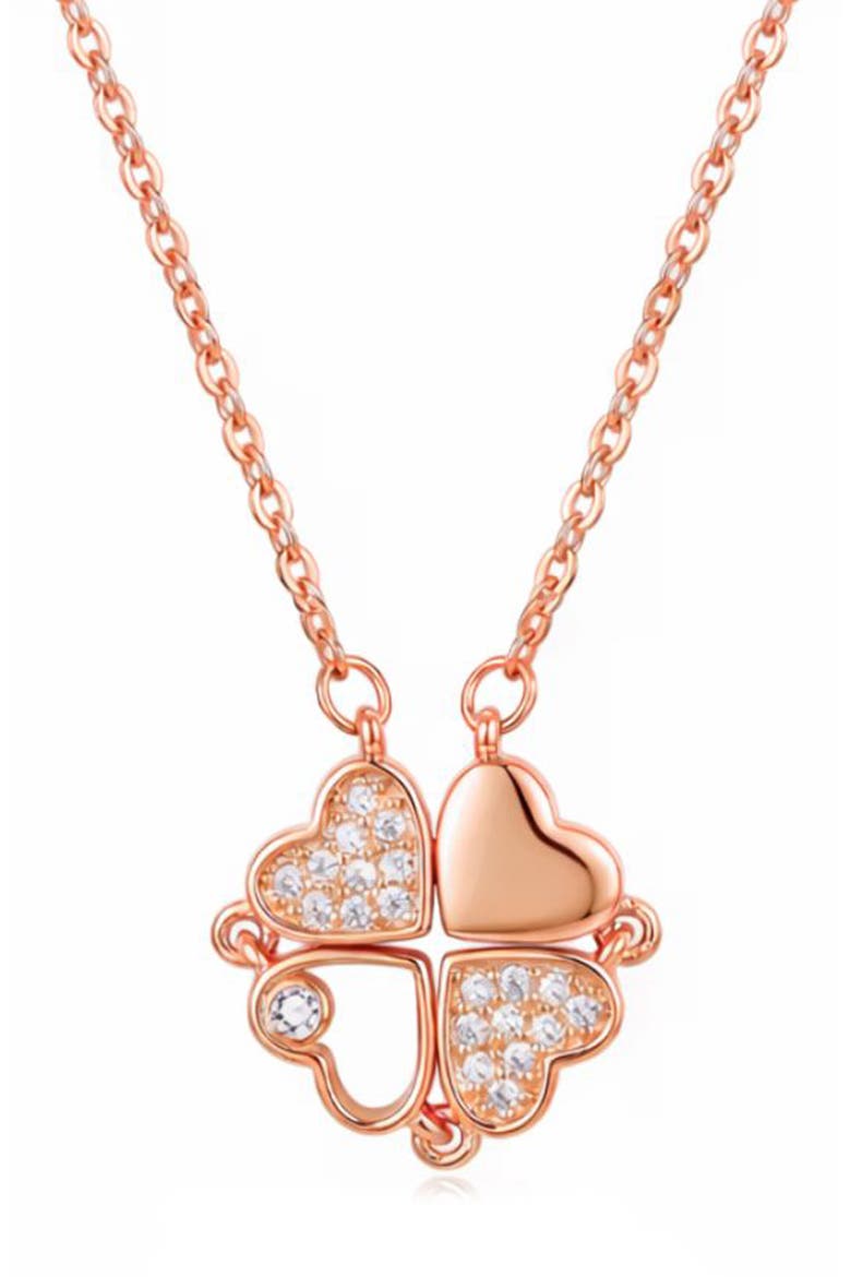Crystal Clover Pendant Necklace, Main, color, ROSE GOLD