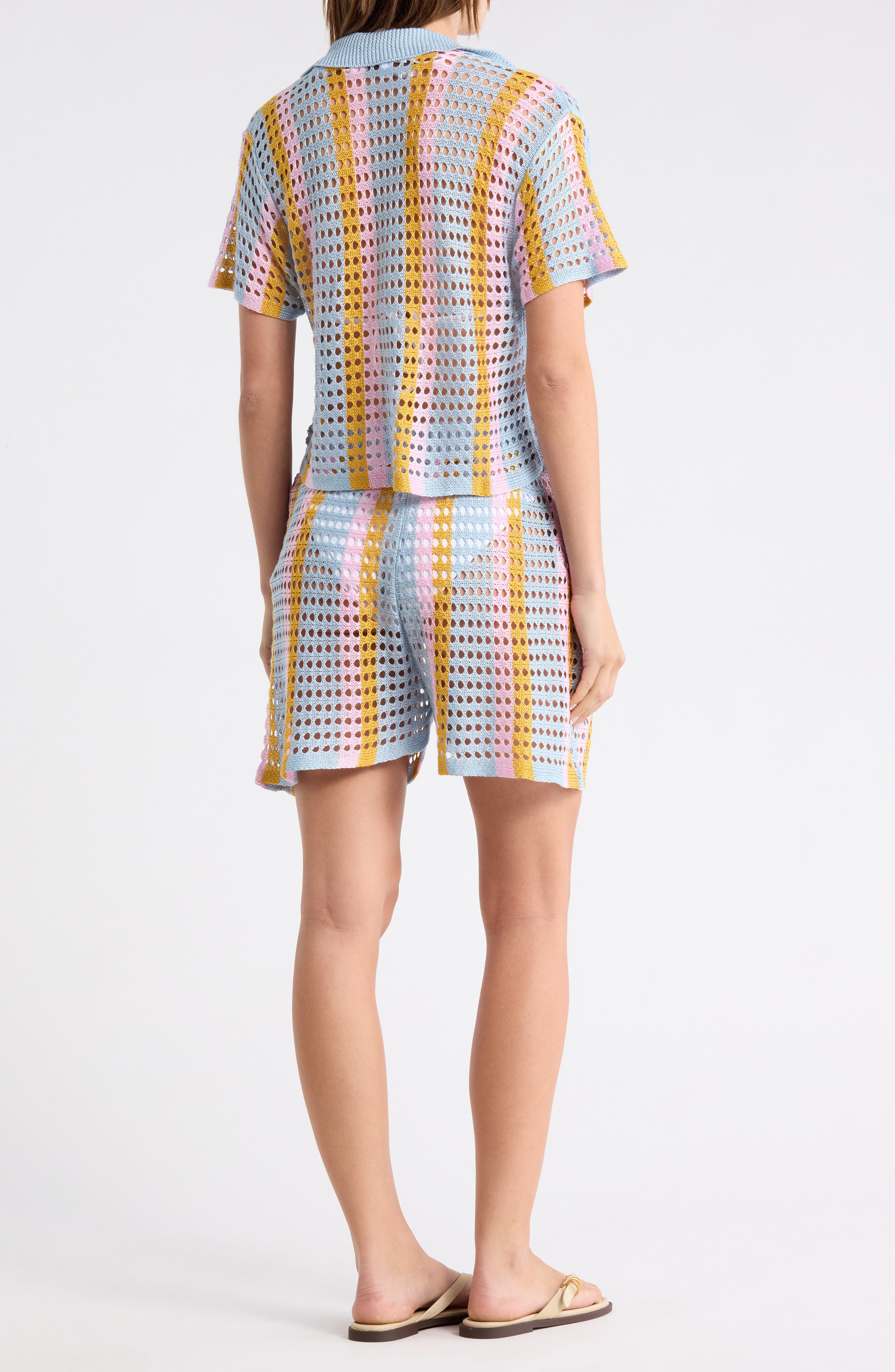 Open Knit Stripe Top & Shorts Set - image 2