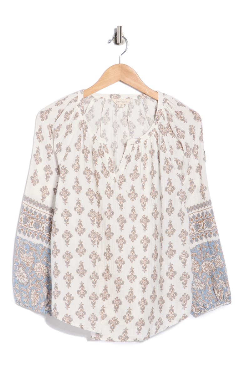 Balloon Sleeve Cotton Top, Alternate, color, CREAM MULTI