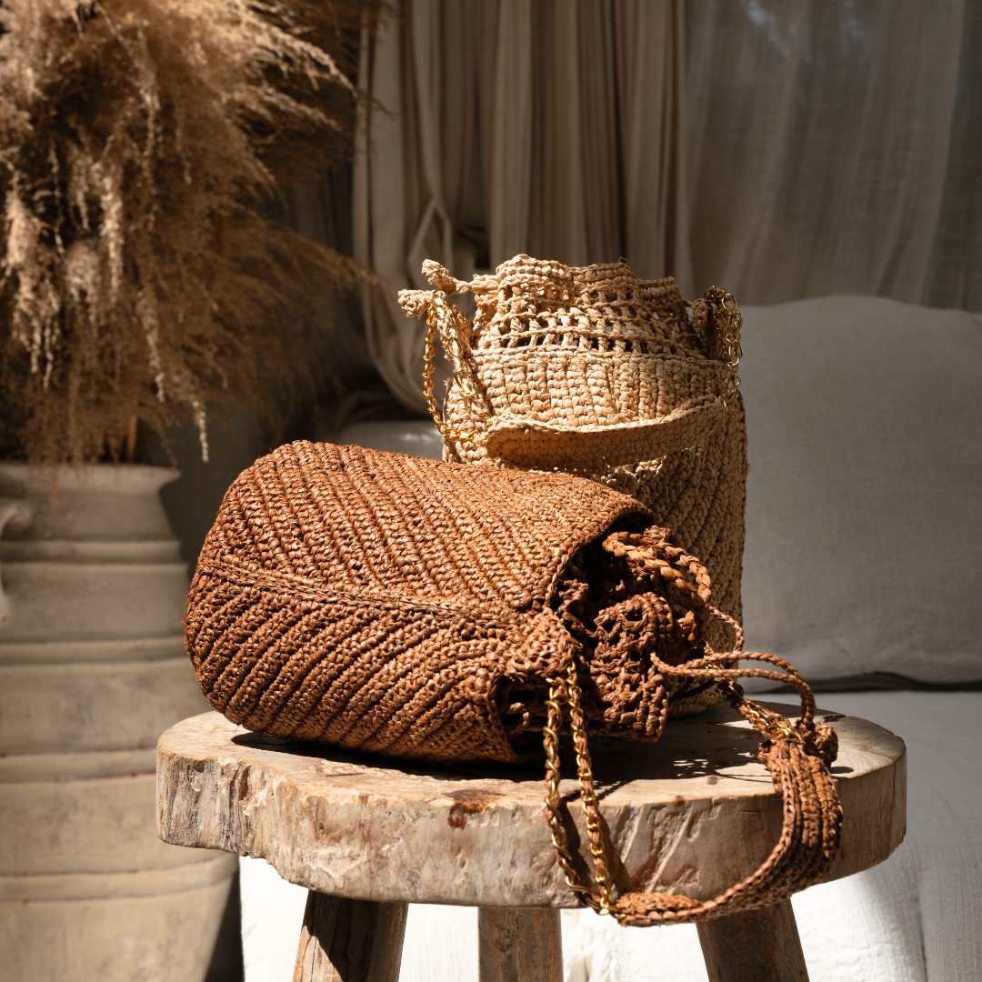 Buckety Raffia Bag, Alternate, color, Caramel