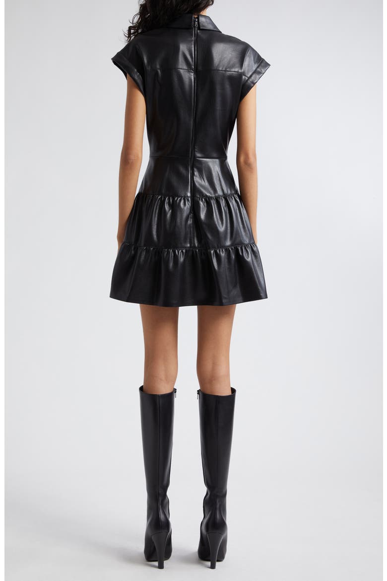 Mila Twist Front Faux Leather Dress, Alternate, color, BLACK