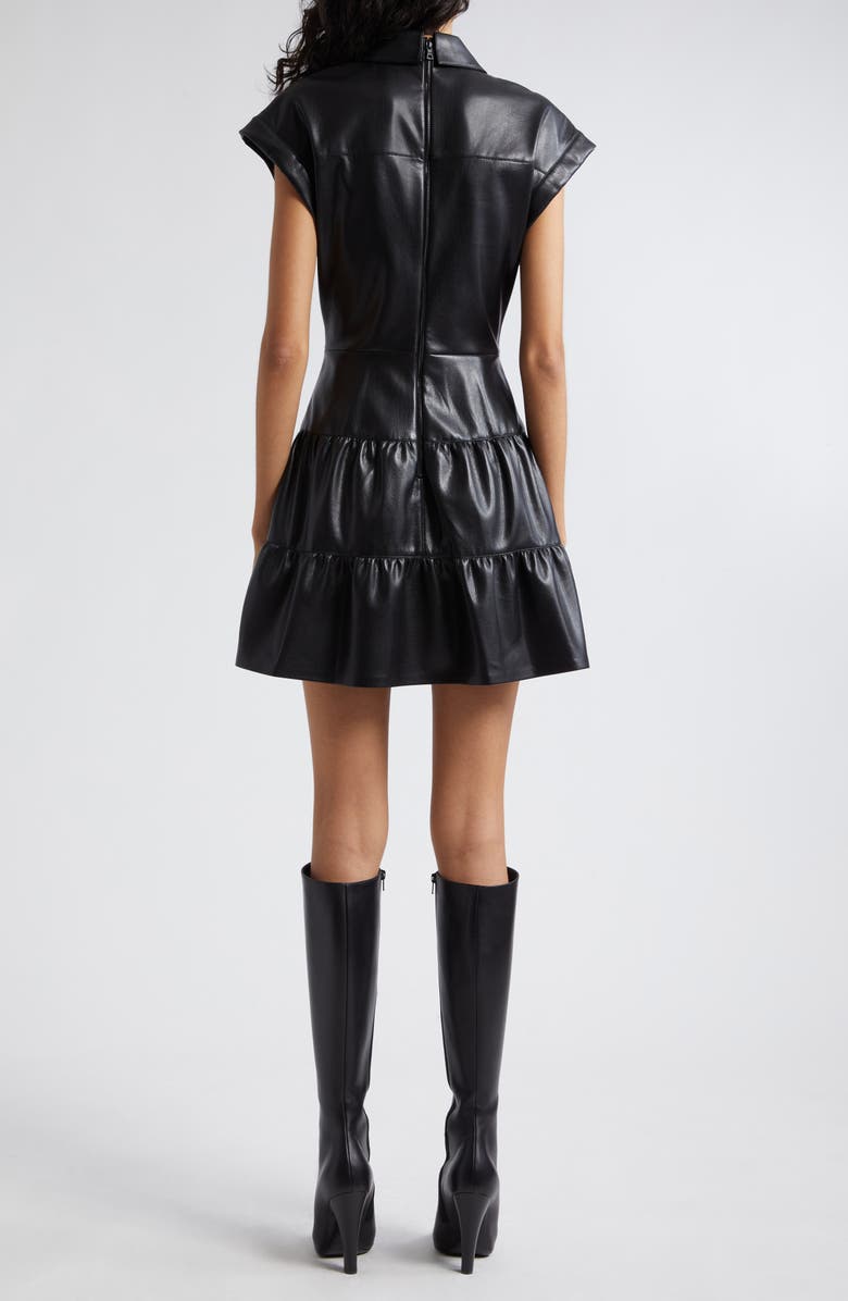 Alice + Olivia Mila Twist Front Faux Leather Dress, Alternate, color, Black