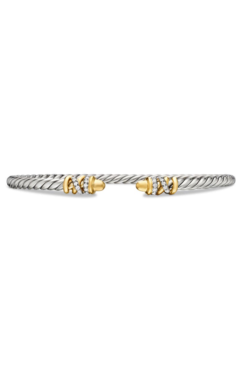David Yurman Petite Helena 18K Gold Domes & Diamond Open Bracelet, Main, color, Silver Pave