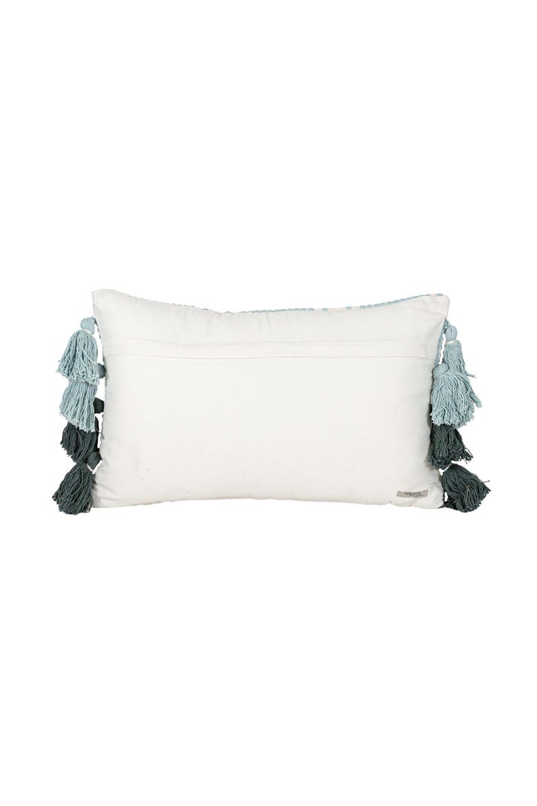 Hand Woven Tasseled Lumbar Pillow Turquoise Cotton With Polyester Fill, Alternate, color, Blue