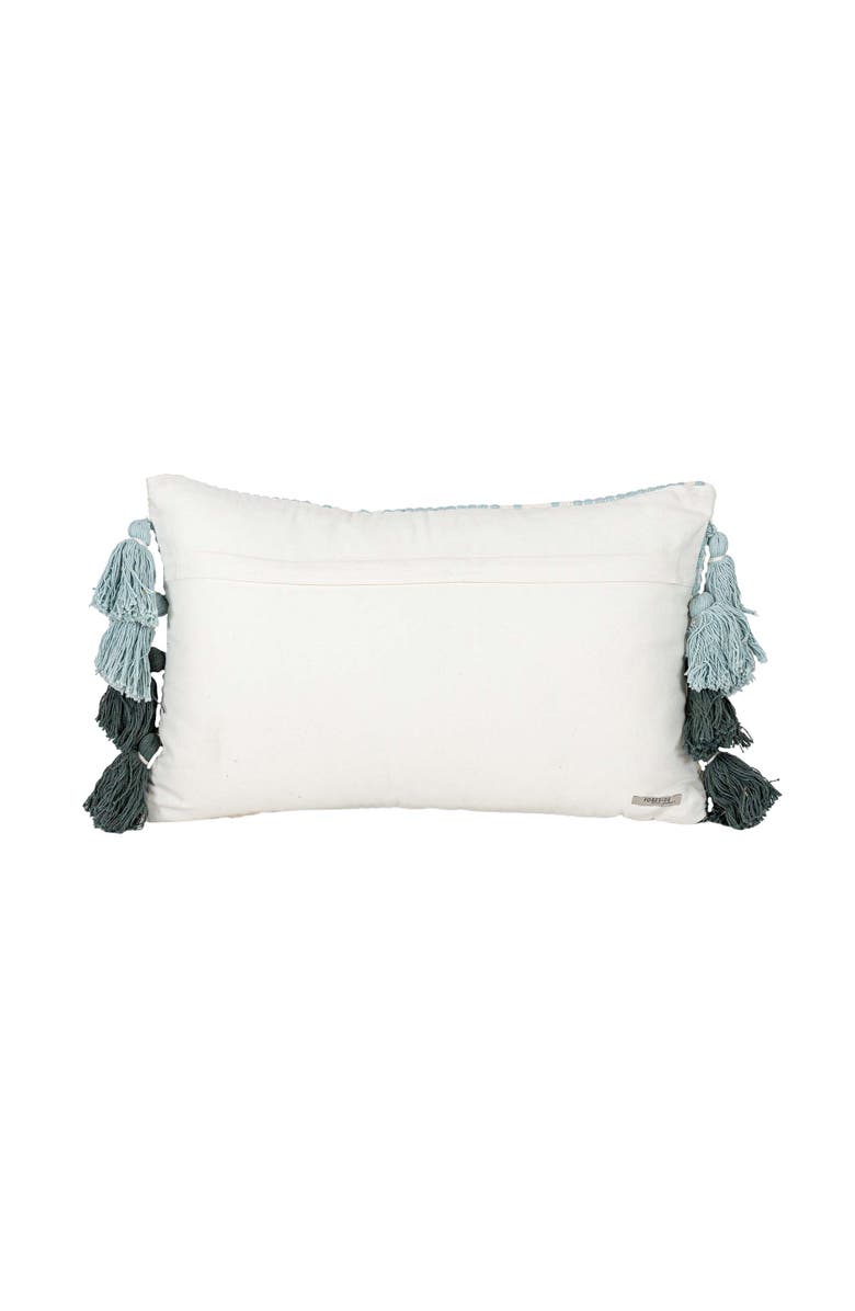 Foreside Home and Garden Hand Woven Tasseled Lumbar Pillow Turquoise Cotton With Polyester Fill, Alternate, color, Blue