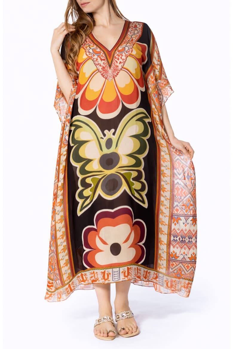 Print V-Neck Maxi Caftan, Main, color, METALLIC
