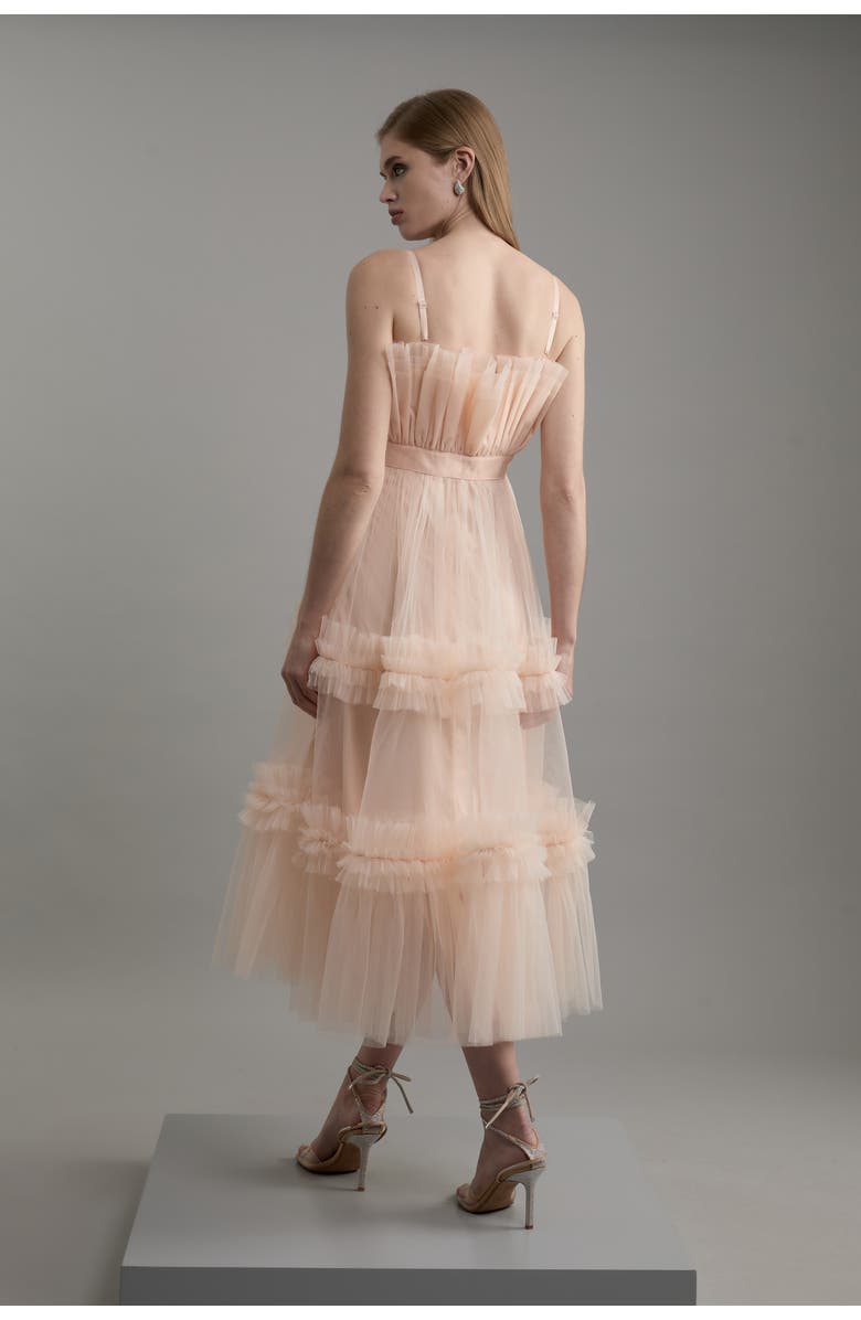 Karen Millen Tulle Bandeau Tiered Midi Dress, Alternate, color, Blush