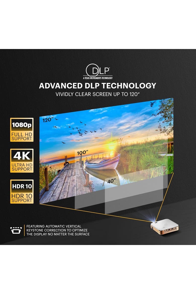 Luma 400 Smart Projector, HD Portable Pico Projector with Remote, Tripod & Carrying Case, Alternate, color, White