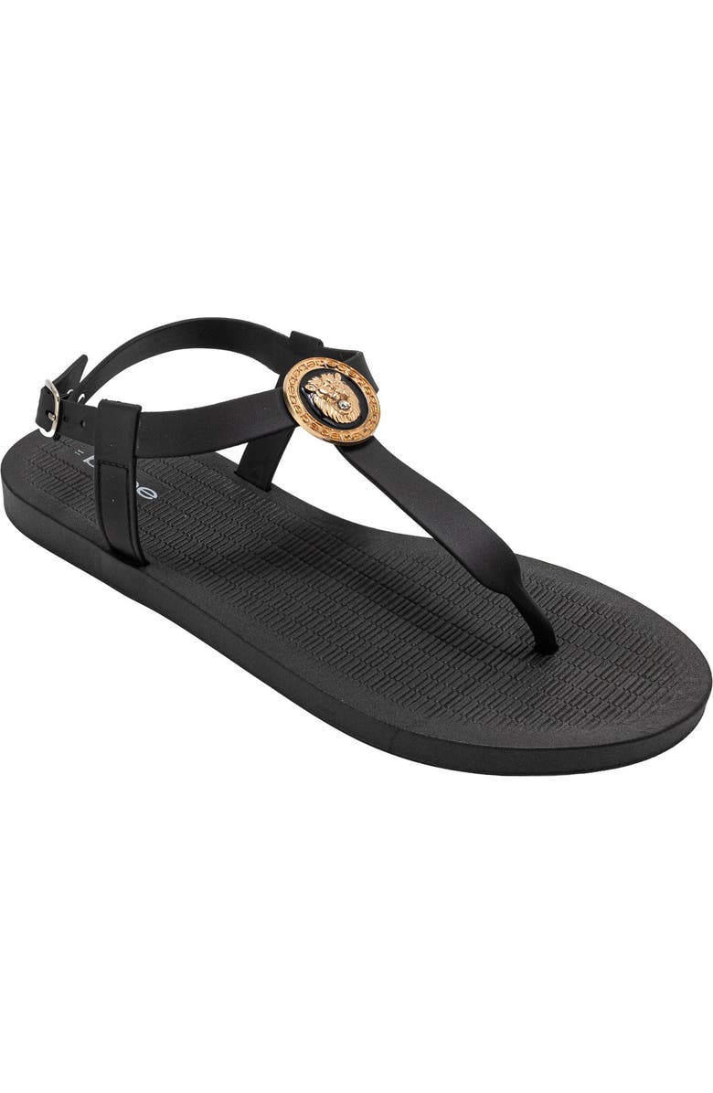 bebe Lion Charm T-Strap Sandal, Main, color, Black