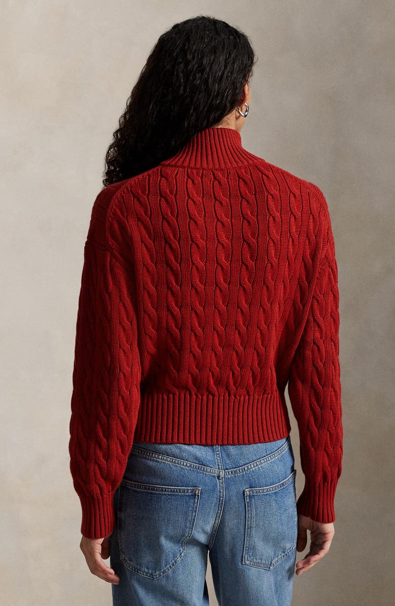 Polo Ralph Lauren Cable Stitch Quarter Zip Sweater, Alternate, color, Brick