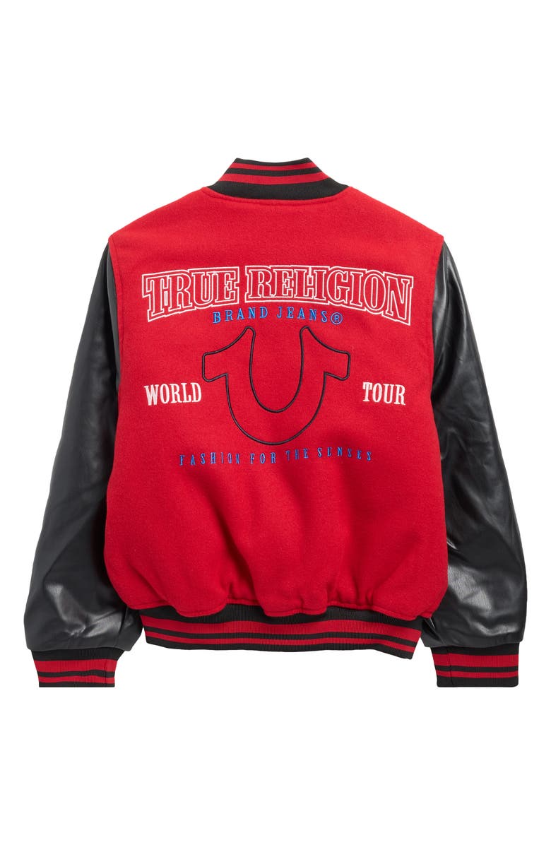 True Religion Kids' Varsity Bomber Jacket, Alternate, color, Red