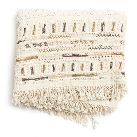 Unah Coral Fully Hand Embroidered Handwoven Organic Cotton Throw