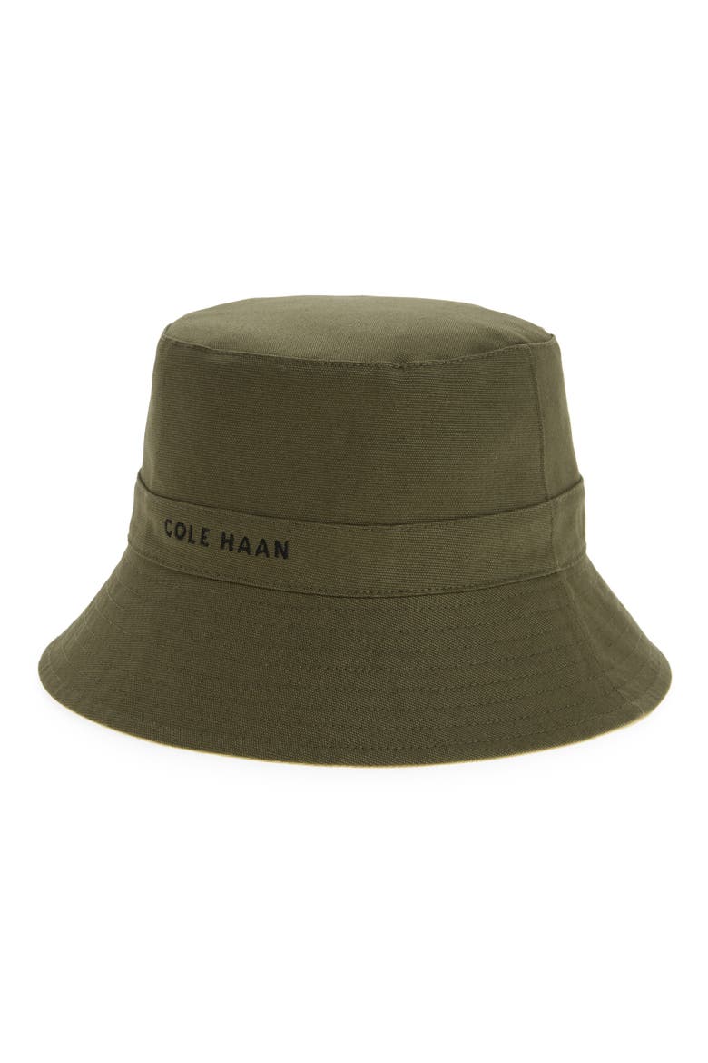 Embroidered Reversible Cotton Bucket Hat, Main, color, OLIVE/ BEIGE