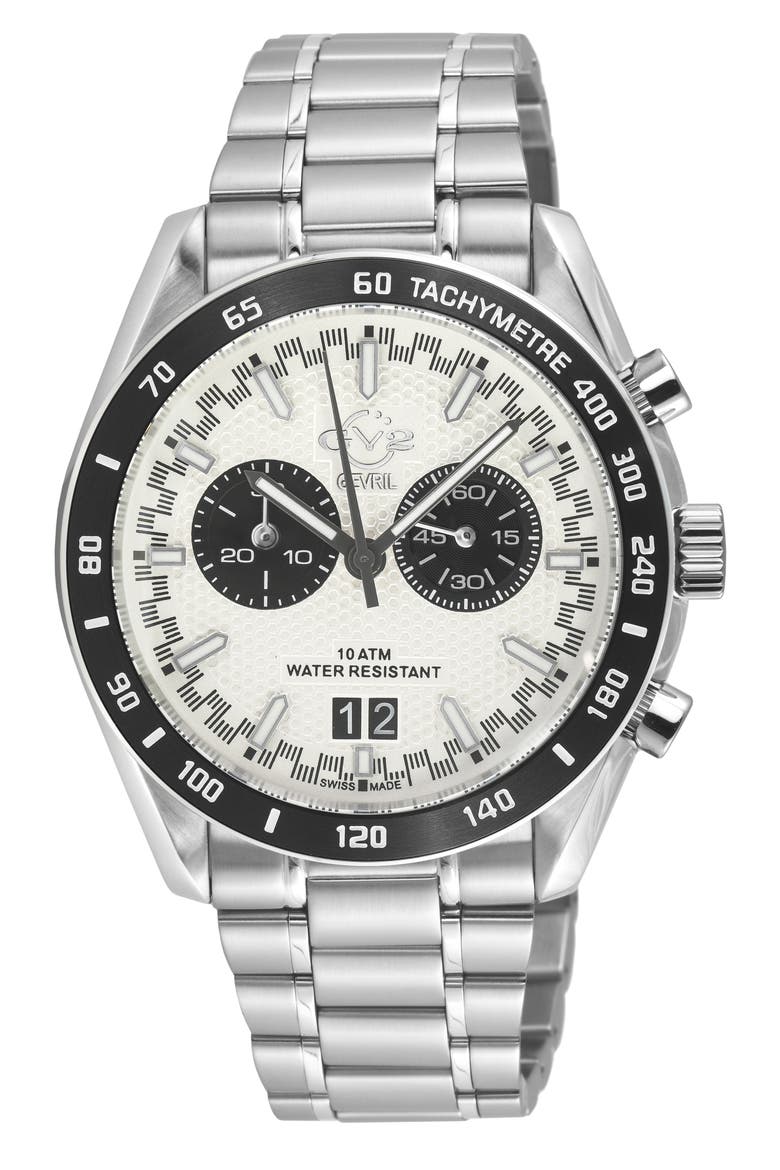 Freccia Stainless Steel Swiss Quartz Bracelet Watch, 42mm, Main, color, STAINLESS STEEL/ WHITE