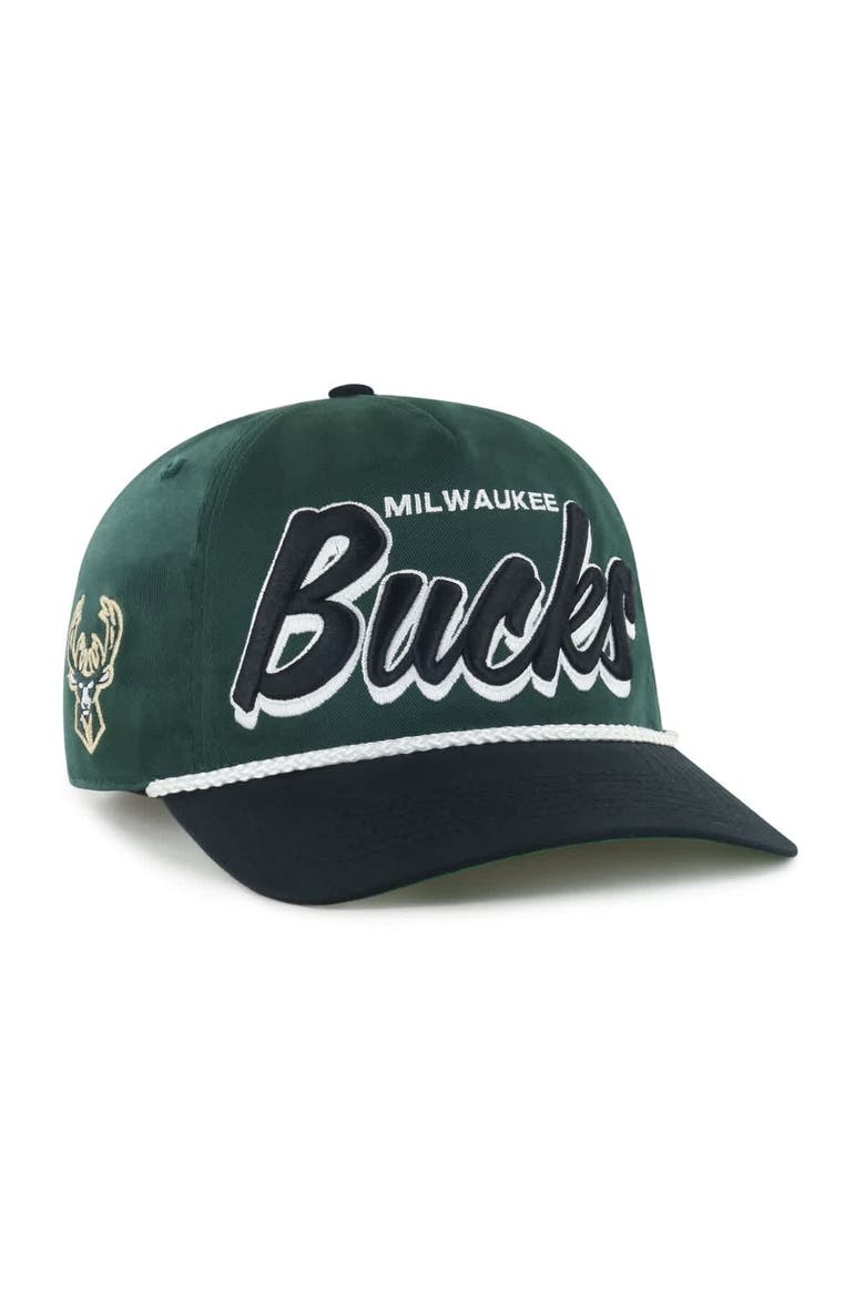 Men's '47 Hunter Green/Black Milwaukee Bucks Dropshadow Rope Hitch Adjustable Hat, Main, color, Hunter Green