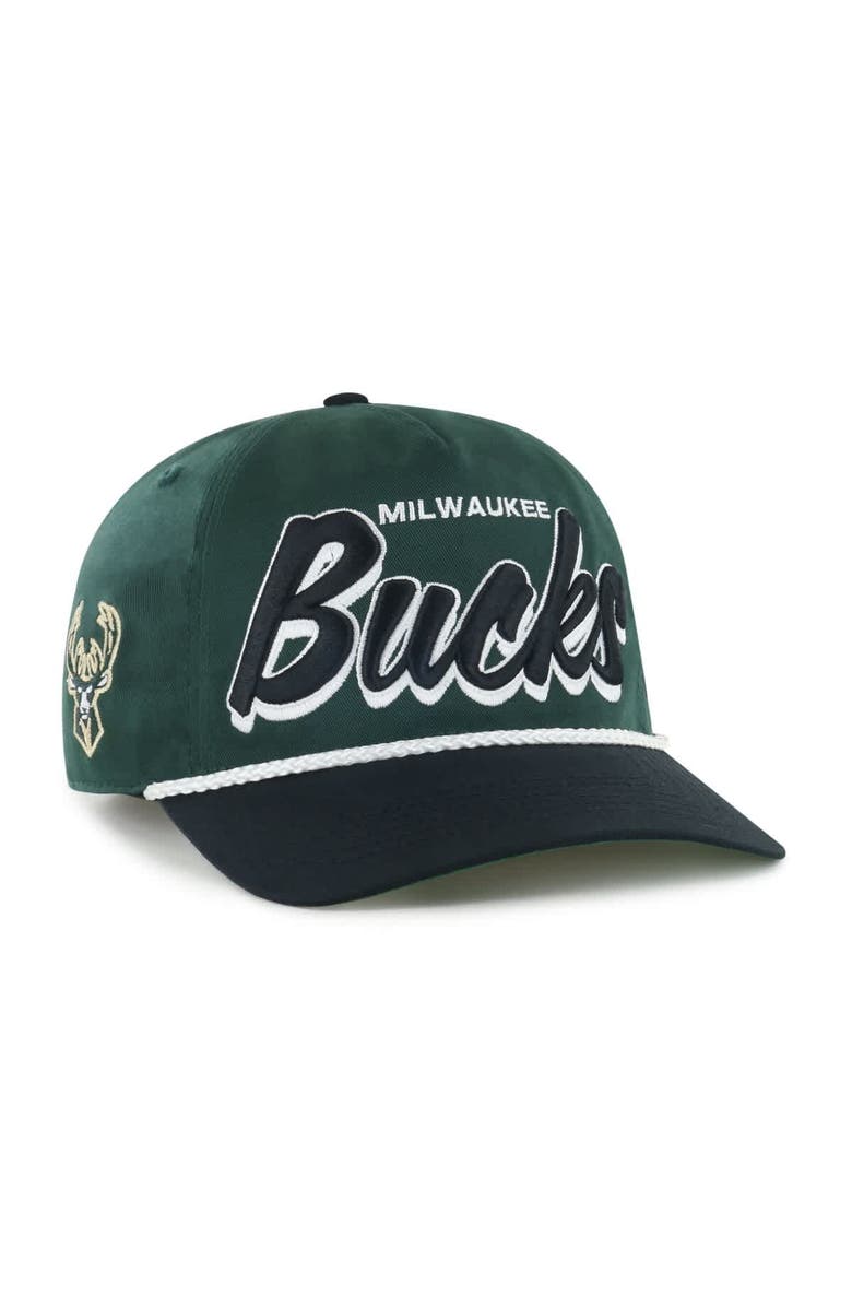 '47 Men's '47 Hunter Green/Black Milwaukee Bucks Dropshadow Rope Hitch Adjustable Hat, Main, color, Hunter Green