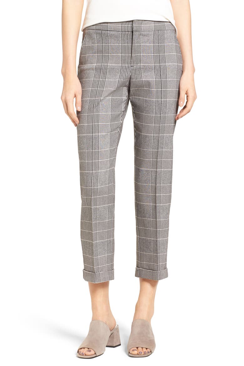 Denise Glen Plaid Cuff Slim Ankle Pants, Main, color, HOUNDSTOOTH PLAID