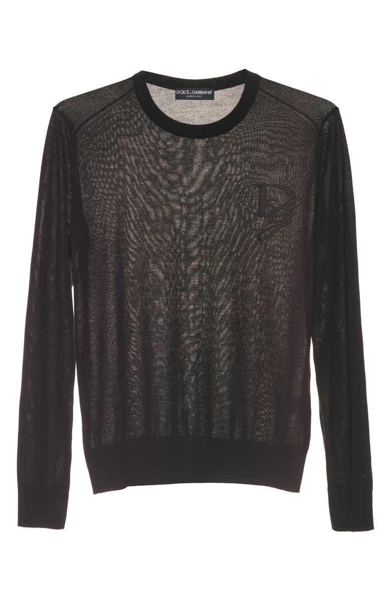 Dolce&Gabbana Logo Long Sleeve Cashmere Knit Top, Alternate, color, N0000 Nero