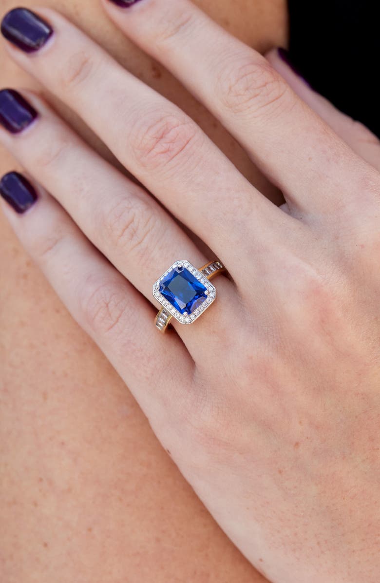 SAVVY CIE JEWELS Cubic Zirconia Halo Statement Ring, Alternate, color, Yellow