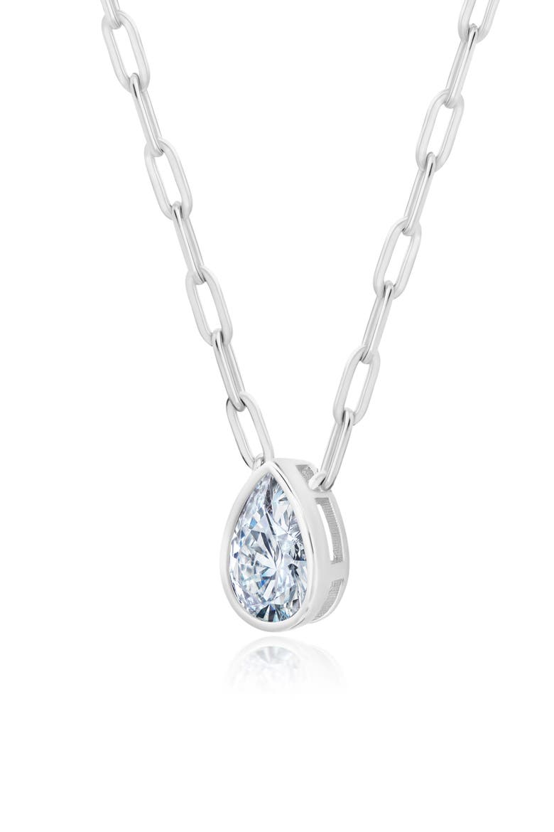 Cubic Zirconia Bezel Pendant Necklace, Alternate, color, PLATINUM