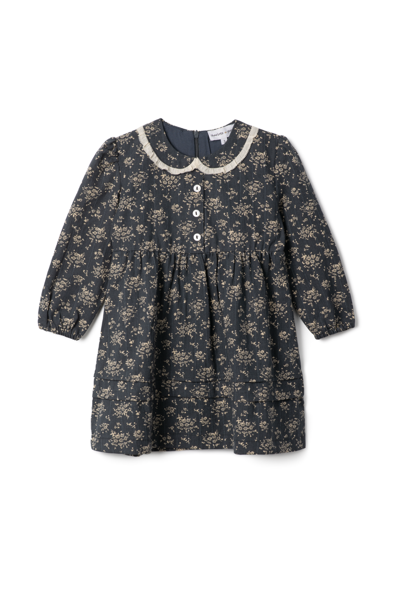 Charlotte & George Front Button Woven Flower Print Dress, Main, color, Navy