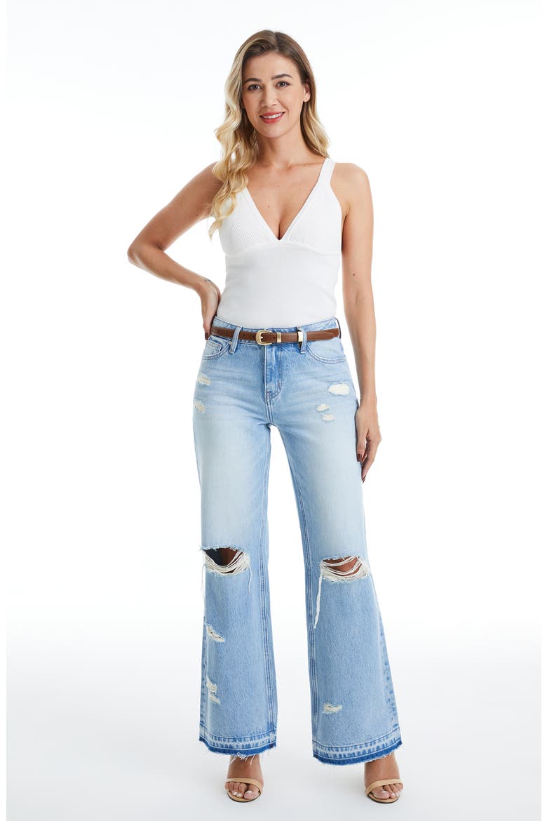 Released Hem Ripped High Waist Bootcut Jeans, Alternate, color, AZURE