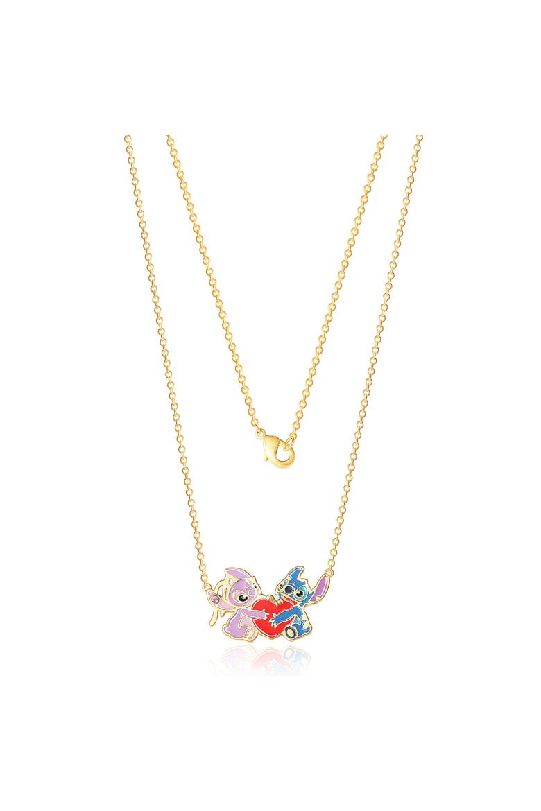 Yellow Gold Plated Stitch and Angel Enamel Heart Necklace, Alternate, color, Yellow Gold