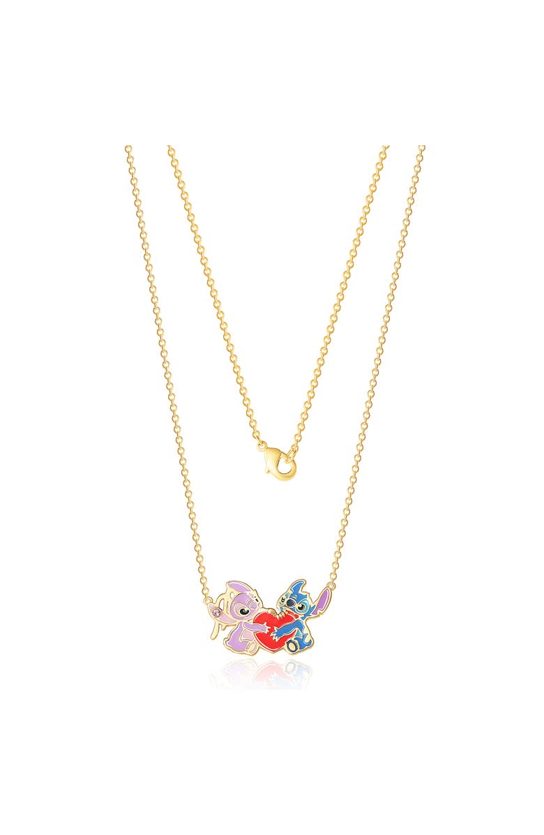 Disney Yellow Gold Plated Stitch and Angel Enamel Heart Necklace, Alternate, color, Yellow Gold
