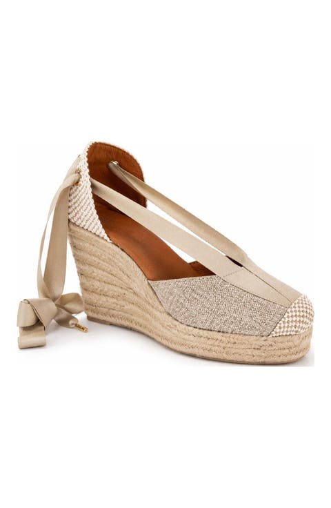 Jimena High-Lace Gold Woven Lace-Up Espadrille