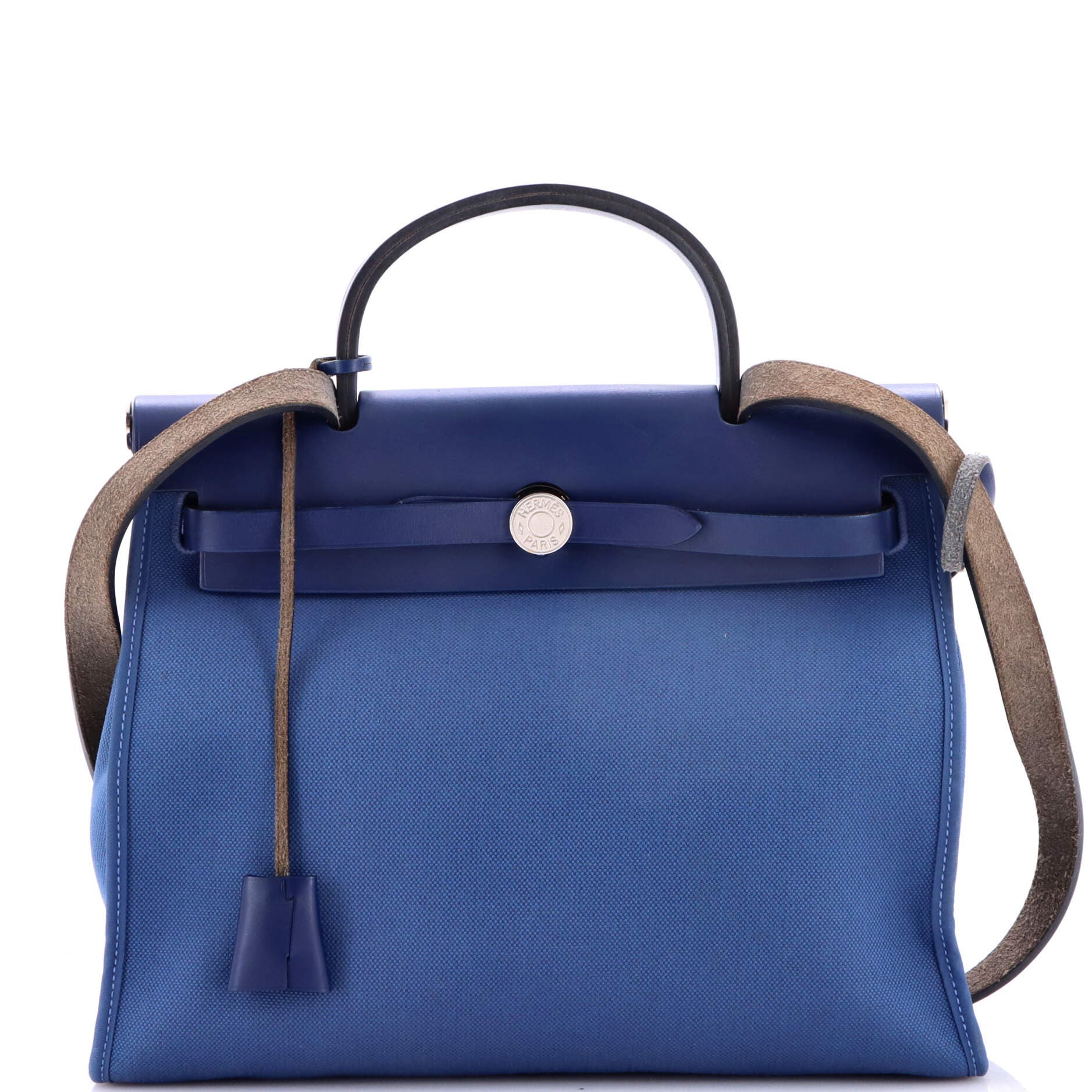 Pre-Owned Hermes Herbag Zip Leather and Toile 31, Main, color, Bleu Brighton