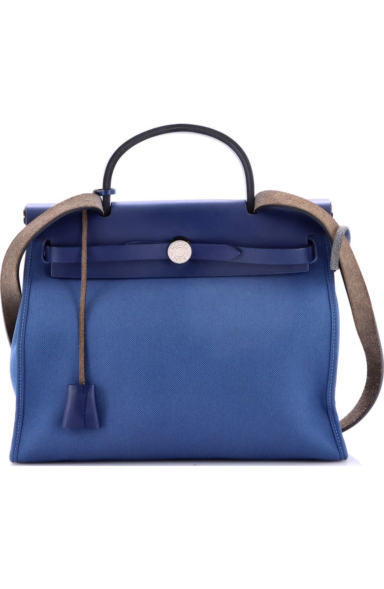 Pre-Owned Hermes Herbag Zip Leather and Toile 31, Main, color, Bleu Brighton