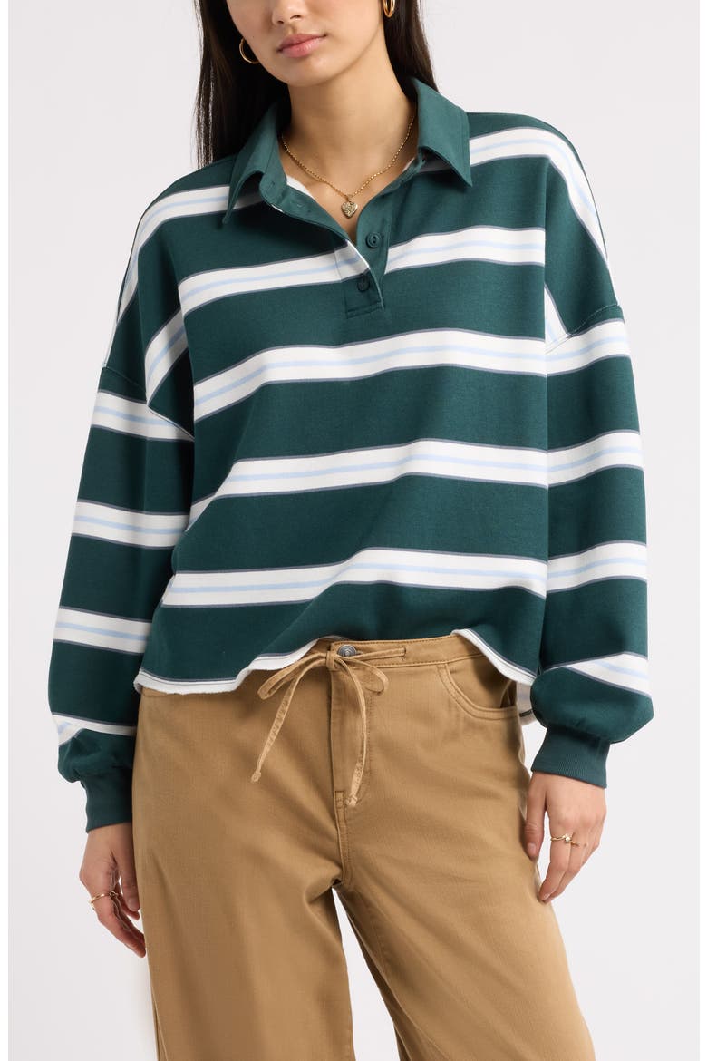 Stripe Cotton Blend Rugby Sweatshirt, Main, color, GREEN GABLES RUGBY POLO