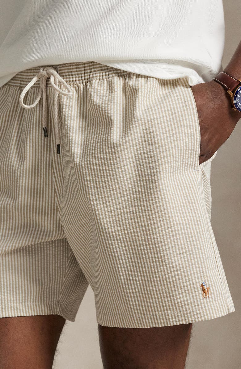 Polo Ralph Lauren Traveler Seersucker Swim Trunks, Alternate, color, Coastal Beige Seersucker
