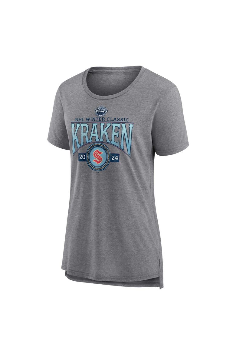 Women's Fanatics Branded Heather Gray Seattle Kraken 2024 NHL Winter Classic Distressed Tri-Blend T-Shirt, Alternate, color, Heather Gray